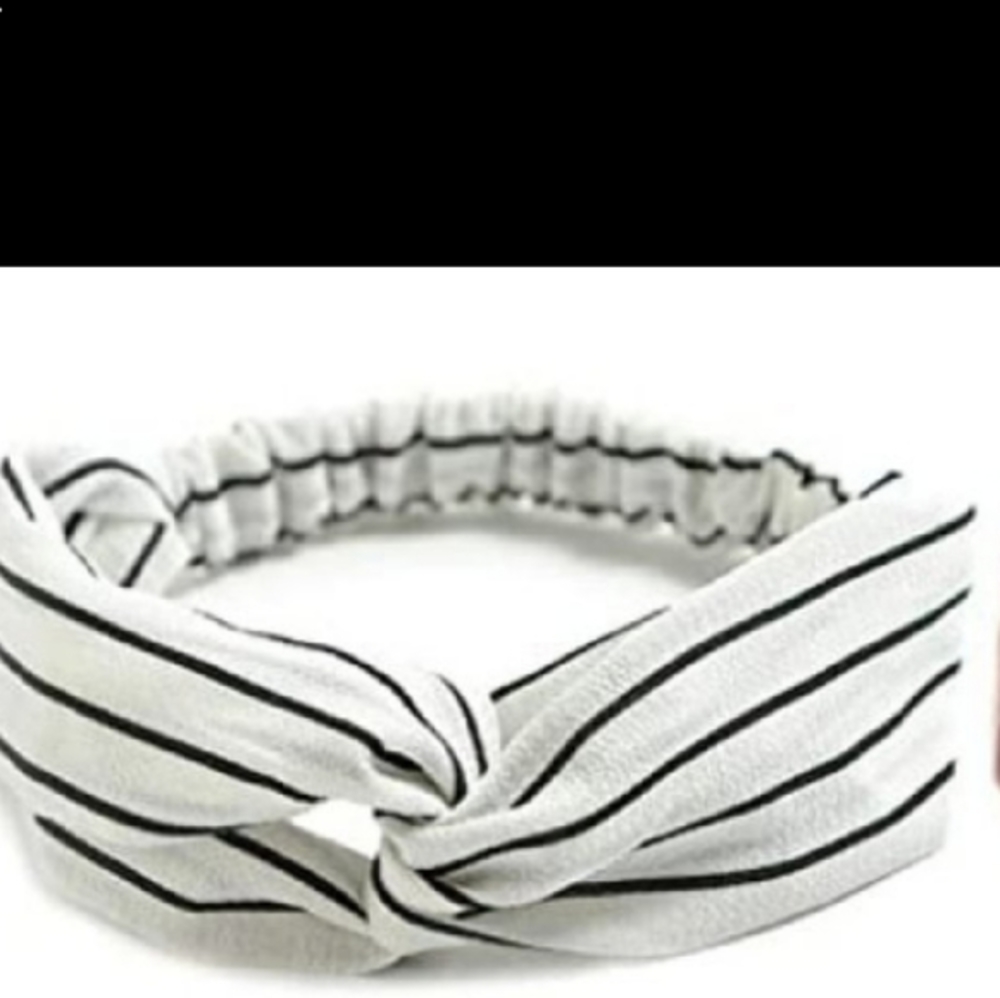 White Boho Headband with Stripes
